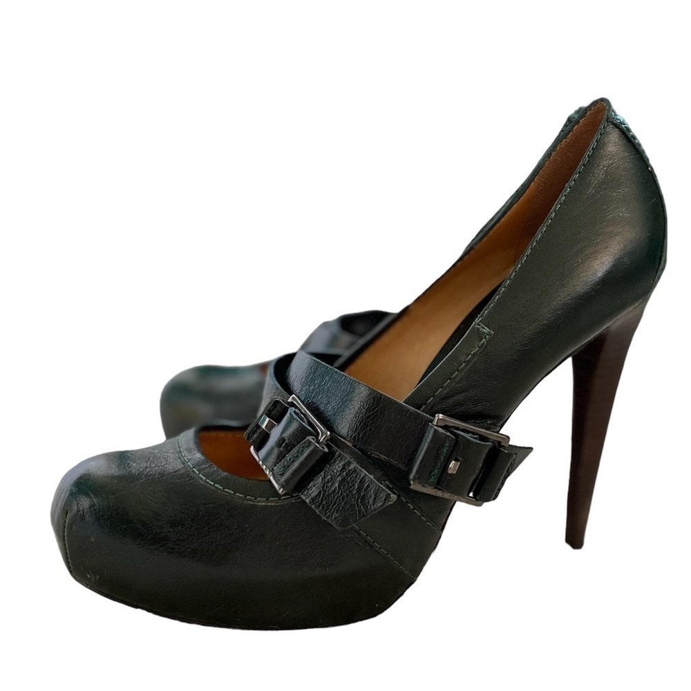 L.A.M.B Women’s Size 8.5 Finsbury Green Leather Mary Jane Buckle Platform Heels - Picture 4 of 14